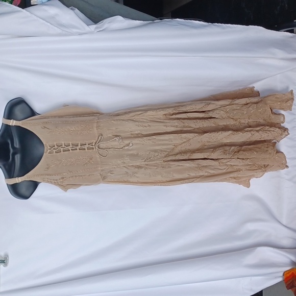 Vintage My Choice dress whimsigoth Tan size L gauze embroidered 90s - Picture 1 of 10